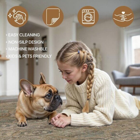 Amazon.com: PureCozy Taupe Area Rug 5x7 Machine Washable  New 5x7 Washable Area Rug, Warm Taupe Vintage Low Pile Non-Slip Carpet for Home